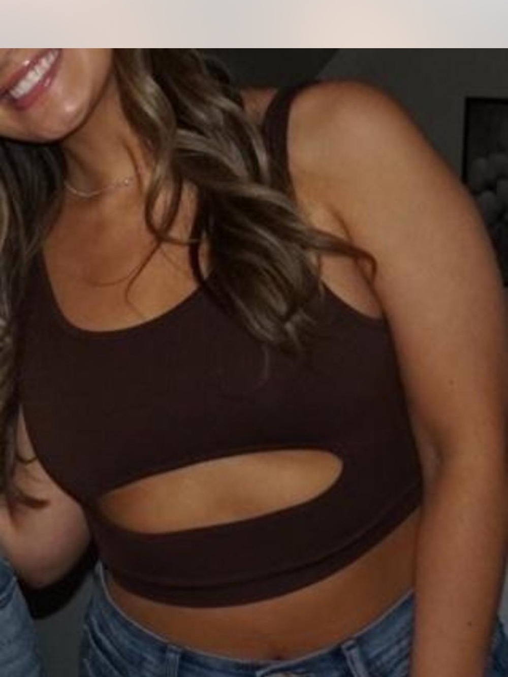 Urban outfitters Brown ribbed seamless crop top with cutout detail
